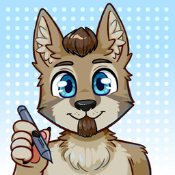 anthro blinking blue_eyes brown_body brown_fur drawing_pen fur male smile solo kapellukh marshal_(dwcmarshalarts) canid canine corsac_fox fox mammal true_fox 1:1 animated