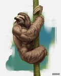 anthro bamboo bamboo_tree brown_body brown_fur claws fantasy fur hanging_from_branch male muscular plant solo tired tongue tongue_out tree buckovskiart weretober mammal pilosan sloth xenarthran 4:5 absurd_res full-length_portrait hi_res portrait