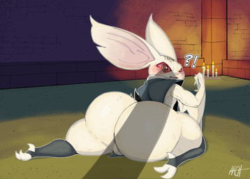 anthro backsack balls big_butt big_ears blush bubble_butt butt candle clothing defeat_sex defeated dungeon eyebrows genitals leggings legwear male melee_weapon penis_shadow question_mark raised_eyebrow red_eyes shadow size_difference smaller_male solo sword thick_thighs weapon babyaren heismay_noctule bat eugief mammal absurd_res hi_res