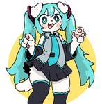 4_fingers anthro bare_shoulders bottomwear clothed clothing female fingers floppy_ears front_view fur legwear looking_at_viewer necktie pawpads simple_background skirt solo standing thigh_highs white_body white_fur i11ogica1 vocaloid hatsune_miku canid canine canis domestic_dog mammal