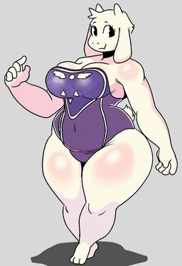 2_horns 5_fingers anthro big_breasts breasts cleavage clothed clothing curvy_figure eyelashes female fingers floppy_ears hair head_horn horn lop_ears mouth_closed navel_outline purple_clothing simple_background slightly_chubby slightly_chubby_anthro slightly_chubby_female smile solo tail thick_thighs white_body white_ears white_hair white_sclera white_tail dumbwitchyy undertale_(series) toriel boss_monster_(undertale) bovid caprine goat mammal 2026 digital_drawing_(artwork) digital_media_(artwork) full-length_portrait hi_res portrait