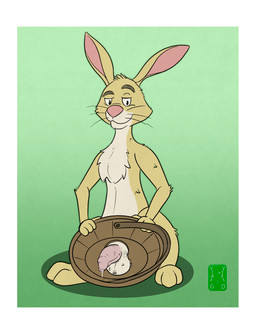 anthro balls basket big_nose bodily_fluids border container dripping eyebrows foreskin genital_fluids genitals gradient_background half-erect holding_object humanoid_genitalia long_ears looking_at_viewer male penis precum precum_drip raised_eyebrow simple_background solo standing whiskers white_border garo_(artist) disney winnie_the_pooh_(franchise) rabbit_(winnie_the_pooh) lagomorph leporid mammal rabbit 2026 absurd_res colored full-length_portrait hi_res portrait signature