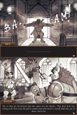 anthro balls big_penis facial_piercing genitals holding_melee_weapon holding_object holding_polearm holding_sword holding_trident holding_weapon horn huge_penis humanoid_genitalia humanoid_penis male melee_weapon membrane_(anatomy) membranous_wings muscular muscular_anthro muscular_male nipple_piercing nipple_ring nipples nose_piercing nose_ring penis piercing polearm ring_piercing sword text trident vein veiny_penis weapon wings desfrog canid canine demon mammal absurd_res comic english_text hi_res