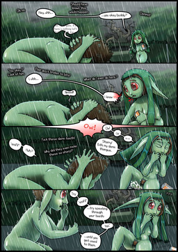 black_border bodily_fluids border breasts butt casual_nudity crying dialogue duo female genitals glistening glistening_body inner_monologue male male/female medium_breasts nude nudist outside profanity pubes raining tears text thinking vulva greenbuncafe roadkill_(greenbuncafe) sodacan_(greenbuncafe) goblin absurd_res colored comic digital_drawing_(artwork) digital_media_(artwork) english_text hi_res shaded signature