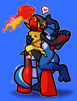 anthro balls big_penis black_body black_helmet blue_balls blue_body blue_hair blue_penis blue_scales blush duo erection eyes_closed female genitals glans hair hand_holding heart_symbol hug humanoid_genitalia humanoid_on_anthro humanoid_penis kissing male male/female nude on_one_leg penis pink_glans pussyjob red_helmet red_vulva scales sex speech_bubble standing standing_sex tail tail_around_leg thigh_sex vulva yellow_body ultilix nintendo pokemon ulti_(ultilix) armarouge generation_9_pokemon humanoid lizard pokemon_(species) reptile scalie 2025