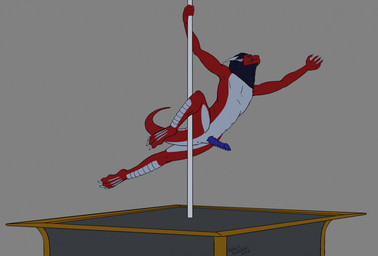 anthro blue_penis dancing erection genitals knot male penile_spines penis pole pole_dancing red_body red_skin solo tail andril_dardkast mythology talon_laonar_(andril_dardkast) dragon mythological_creature mythological_scalie scalie wingless_dragon digital_media_(artwork)