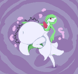 abdominal_bulge ambiguous_gender ambiguous_prey belly big_belly breasts chest_spike clothing dress female female_pred flowing_clothing green_body green_hair hair huge_belly hyper hyper_belly looking_down navel overweight overweight_female overweight_humanoid pseudo_clothing pseudo_hair raised_leg red_eyes rumbling_stomach shake_lines side_view small_breasts solo spikes spikes_(anatomy) sprite vore white_body alphashowzzz nintendo pokemon gardevoir generation_3_pokemon humanoid pokemon_(species) 2023 digital_drawing_(artwork) digital_media_(artwork) pixel_(artwork)