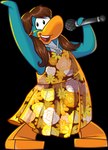 blue_body brown_hair clothing dress electronics female floral_dress hair holding_microphone holding_object jewelry long_hair looking_at_viewer microphone necklace open_mouth orange_clothing orange_dress pigtails solo toony upper_teeth_only unknown_artist club_penguin mckenzie_(club_penguin) avian bird penguin absurd_res alpha_channel full-length_portrait hi_res official_art portrait