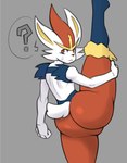 anthro big_butt bodily_fluids butt femboy flexible male one_leg_up question_mark raised_leg red_eyes solo speech_bubble splits spread_legs spreading standing sweat sweatdrop vertical_splits reddrago nintendo pokemon cinderace generation_8_pokemon pokemon_(species) absurd_res hi_res