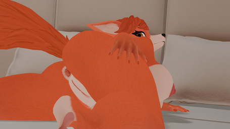 anthro anus bed bedroom breasts butt detailed_anus ears_down feet female fur furniture genitals looking_back lying lying_on_bed on_bed on_front orange_body orange_fur pivoted_ears rear_view solo spread_butt spreading tail vulva foxonmain mayosplash_(modeler) five_nights_at_freddy's scottgames foxy_(fnaf) canid canine fox mammal hi_res