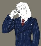 anthro clothing eyewear floppy fur glasses male necktie pinstripe_suit pinstripes solo suit white_body white_fur sunhuiz canid canine canis domestic_dog mammal hi_res