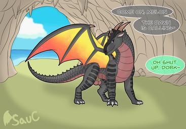 animal_genitalia balls beach cave chastity_cage chastity_device claws dialogue feral genitals horn male outside sand sea seductive sheath speech_bubble tail text water wings onesaucydragon mythology wings_of_fire dawncaller_(onesaucdragon) fan_character dragon hybrid mythological_creature mythological_scalie nightwing_(wof) scalie skywing_(wof) absurd_res english_text hi_res