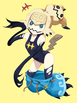 blonde_hair blue_eyes blush claws clothing female hair hat headgear headwear monster_girl_(genre) not_furry one-piece_swimsuit simple_background smile solo swimwear wood young emukee nintendo pokemon lana_(pokemon) pokemon_trainer generation_7_pokemon ghost mimikyu pokemon_(species) spirit 2017 3:4