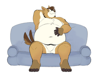 anthro belly big_belly blush fur furniture hair hand_behind_head hand_behind_own_head hand_on_belly looking_at_viewer male moobs navel obese obese_anthro overweight overweight_anthro overweight_male simple_background smile smiling_at_viewer smirk smirking_at_viewer sofa solo tail tail_motion tailwag thick_thighs wide_hips skunkqid_(artist) scott_(corgipudding) canid canine canis domestic_dog herding_dog mammal pastoral_dog welsh_corgi hi_res