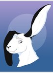 absurd_res anthro black_nose canid canine fangs floppy_ears fur grey_eyes headshot_portrait hi_res hybrid jack_kel_(huf13) lagomorph leporid letterbox male mammal portrait rabbit screameh solo teeth white_body white_fur