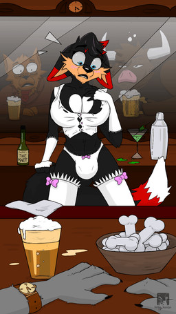 alcohol anthro bar beer beverage big_breasts blue_eyes bone breasts bulge burnt-sonic clothing cocktail eyewear fingerless_gloves glasses gloves gynomorph handwear horn intersex legwear male panties potion solo stockings torn_clothing transformation underwear witte_konijn bovid bovine canid canine canis cattle domestic_dog fox humanoid mammal 9:16 animated hi_res