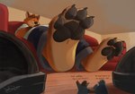 anthro belly bottomwear clothing eyes_closed feet foot_fetish fur group male micro orange_body orange_fur overweight overweight_male pants shirt sitting sleeping topwear dj-rodney disney zootopia gideon_grey bear canid canine fox mammal red_fox true_fox 2017