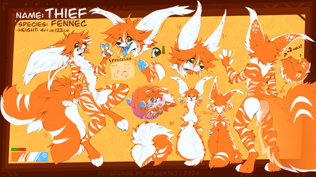 anthro biped black_nose blue_pawpads blue_tongue claws countershade_torso countershading feet fingers fur green_eyes hair looking_at_viewer male nude nude_anthro nude_male orange_body orange_fur orange_tail pawpads paws rear_view smile solo standing stripes tail teeth toes tongue tongue_out white_body white_fur magenta7 canid canine fennec_fox fox mammal true_fox 2026 digital_drawing_(artwork) digital_media_(artwork) hi_res model_sheet