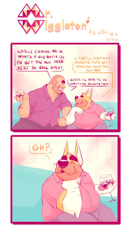 anthro anthro_on_anthro belly big_belly black_bottomwear black_clothing black_pants bottomwear clothed clothing dialogue duo ear_piercing ear_ring fur grey_bottomwear grey_clothing grey_pants grin male male/male male_anthro male_human moobs obese obese_anthro obese_human obese_male overweight overweight_anthro overweight_human overweight_male pants piercing pink_clothing pink_topwear purple_clothing purple_topwear ring_piercing sitting smile tan_body tan_skin text topwear white_body white_fur yellow_body yellow_fur chocolateandmilk richard_(chocolateandmilk) canid canine canis domestic_dog human mammal comic english_text hi_res