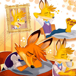 3_toes anthro bottomwear bow_tie clothing drinking eyes_closed feet male pants shirt sitting solo toes topwear mea_ron beastly_crimes beastly_crimes_(2024) yote_(beastly_crimes) canid canine canis coyote mammal 1:1 2026 hi_res