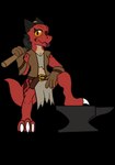 amber_eyes anvil belt belt_buckle black_horn blacksmith blacksmith_hammer bottomwear buckle claws clothing female gloves hammer handwear holding_object horn jewelry leather leather_clothing loincloth piercing red_body red_scales scales solo tongue tongue_out tools jacob_the_mistake-ob fade_(koboldwrangler) kobold reptile scalie alpha_channel hi_res