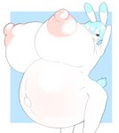 anthro areola belly big_areola big_belly big_breasts big_nipples big_outie_navel black_eyes blue_hair blush breasts dipstick_ears ear_markings erect_nipples female hair hands_behind_head huge_areola huge_belly huge_breasts huge_nipples hyper hyper_areola hyper_belly hyper_breasts hyper_nipples hyper_pregnancy multicolored_ears navel nipples nude open_mouth outie_navel pink_nipples pregnant puffy_areola puffy_nipples solo white_body angstrom molly_(angstrom) lagomorph leporid mammal rabbit absurd_res hi_res