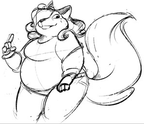 5_fingers anthro belly bottomwear breasts clothed clothing eyebrow_through_hair eyebrows eyelashes female fingers gesture hair hair_over_eye hand_gesture hand_on_leg hand_on_thigh long_hair medium_breasts one_eye_obstructed overweight overweight_anthro overweight_female pants pointing pointing_up shirt simple_background smile snout solo tail three-quarter_view topwear translucent translucent_hair white_background wrinkles zenytalk super_lesbian_animal_rpg melody_amaranth canid canine fox mammal black_and_white monochrome sketch trans_(lore) trans_woman_(lore)