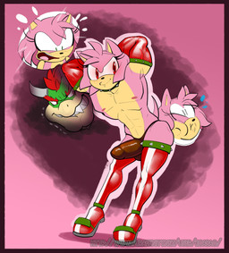 anthro bodily_fluids border bulge crossgender cutaway duo evil_grin expression_cutaway female forced ftm_crossgender ftm_transformation fur gender_transformation glowing glowing_eyes green_eyes grin hands_behind_head male muscular pink_background pink_body pink_fur possession red_border red_eyes simple_background smile smirk sweat sweatdrop text transformation koabao mario_bros nintendo sega sonic_the_hedgehog_(series) amy_rose bowser eulipotyphlan hedgehog mammal reptile scalie turtle 2022 colored hi_res url