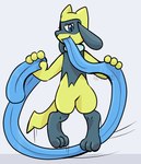 ambiguous_gender blue_body blue_fur blue_tongue bodily_fluids fur holding_tongue hyper hyper_tongue jump_rope jumping long_tongue looking_at_viewer saliva simple_background tongue white_background yellow_body yellow_fur fayesins nintendo pokemon generation_4_pokemon pokemon_(species) riolu shiny_pokemon digital_media_(artwork) hi_res