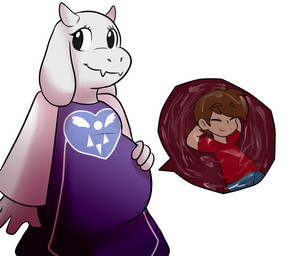 2_horns ambiguous_gender ambiguous_prey anthro anthro_pred blue_bottomwear blue_clothing blue_pants bottomwear brown_hair closed_smile clothed clothed_anthro clothed_female clothed_human clothing delta_rune_(emblem) duo endosoma eyebrow_through_hair eyebrows eyelashes eyes_closed female female_pred fully_inside fur hair hand_on_belly hands_behind_head horn human_prey inside_stomach internal long_ears lying mouth_closed on_back pants purple_clothing purple_robe red_clothing red_shirt red_t-shirt red_topwear robe safe_vore shirt simple_background smile soft_vore symbol t-shirt topwear translucent translucent_hair vore white_background white_body white_fur baconbloodfire undertale_(series) toriel boss_monster_(undertale) bovid caprine goat human mammal 2016 digital_drawing_(artwork) digital_media_(artwork) english_description hi_res