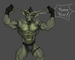 abs bulge clothed clothing detailed_bulge ear_piercing facial_piercing green_body green_eyes humanoid_pointy_ears male muscular muscular_male nipples nose_piercing partially_clothed pecs piercing pointy_ears solo underwear dagantfus_(artist) fan_character gremlin hi_res