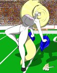 anthro big_breasts blonde_hair blue_eyes breasts eyes_closed female fur genitals group hair hooves navel nipples nude pink_nipples pom_poms pussy solo_focus tail unguligrade white_body white_fur sailoranna anna_(sailoranna) equid equine horse mammal hi_res