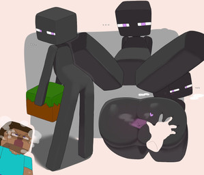 ambiguous_gender anus ass_up big_butt black_body black_skin blush bodily_fluids butt butt_grab disembodied_hand duo hand_on_butt heart_symbol looking_back not_furry nude rear_view square_(anatomy) abnarie microsoft minecraft mojang xbox_game_studios enderman human humanoid mammal hi_res