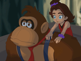 accessory blonde_hair blue_eyes bow_accessory bow_ribbon brown_body brown_eyes brown_fur brown_hair clothing expressionless female fur green_eyes group hair hair_accessory hair_ribbon hat headgear headwear male minecart narrowed_eyes necktie pale_skin ponytail ribbons young young_female stupjam donkey_kong_(series) donkey_kong_bananza mario_bros nintendo diddy_kong dixie_kong donkey_kong_(character) mayor_pauline ape gorilla haplorhine human mammal marsupial monkey primate 2025 4:3 animated digital_media_(artwork) loop meme short_playtime widescreen