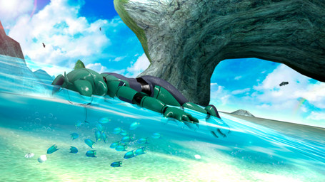 3_toes 4_fingers air_bubble ambiguous_gender anthro blue_body blue_sky bubble claws cloud day dutch_angle feet fingers glistening glistening_body green_body light light_beam machine outside partially_submerged rock sea sky solo summer sunbeam sunlight swimming tail toes water wet wet_body zelyonka qutiix_(modeler) five_nights_at_freddy's scottgames fan_character sofy_lauren_foxlott ambient_bird ambient_fish ambient_sealife animatronic canid canine fox mammal robot robot_anthro 2026 3d_(artwork) absurd_res digital_media_(artwork) hi_res source_filmmaker_(artwork) female_(lore)