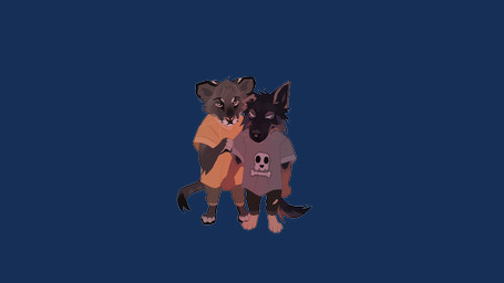 anthro anthro_on_anthro barefoot black_body black_bottomwear black_clothing black_fur black_nose black_pants blue_eyes bottomwear brown_body brown_bottomwear brown_clothing brown_fur brown_pants cheek_tuft chibi clothing crotch_grab duo facial_tuft feet front_view fur grey_clothing grey_eyes grey_shirt grey_t-shirt grey_topwear grope head_tuft looking_at_viewer male male/male orange_clothing orange_shirt orange_t-shirt orange_topwear oversized_clothing pants shirt simple_background standing t-shirt topwear transparent_background tuft justkiddinb canid canine felid mammal 16:9 alpha_channel hi_res widescreen