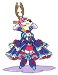 anthro antlers clothing cosplay crossover_cosplay dress eyes_closed female frilly frilly_clothing frilly_dress hair horn pink_hair simple_background smile solo walking white_background salter_png disney fire_emblem fire_emblem_engage kiff_(series) nintendo hortensia_(fire_emblem) miss_deer_teacher deer mammal new_world_deer 2025 crossover