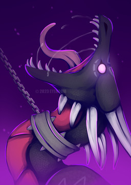 black_body bodily_fluids bound chain chain_leash chained female feral horn jewelry leash necklace red_body saliva saliva_on_tongue screaming solo shadoweyenoom activision mythology spyro_the_dragon corrupt_cynder dragon mythological_creature mythological_scalie scalie
