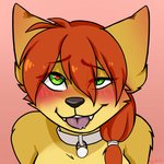 anthro collar female gem green_eyes hair heart_eyes heart_symbol looking_pleasured pearl_(gem) red_hair solo tongue tongue_out hypohate hypotrash nadeah_fur canid canine fox mammal 1:1