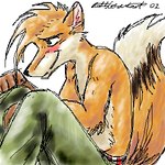 anthro black_nose blush bottomwear clothed clothing fur green_bottomwear green_clothing green_pants head_tuft male orange_body orange_fur pants pink_blush pink_inner_ear shy side_view simple_background sitting smile snout solo tail topless tuft white_background white_body white_fur unknown_artist unknown_artist_signature canid canine fox mammal red_fox true_fox 1:1 2002 aliasing digital_drawing_(artwork) digital_media_(artwork) low_res shaded signature soft_shading