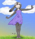 2016 3_toes 4_fingers alec8ter anthro barefoot biped clothed clothing cloud color_edit colored conditional_dnp disney dress eyes_closed feet female fingers fluffydave fully_clothed fur grass grey_body grey_fur judy_hopps lagomorph leporid mammal outside plant rabbit sky smile solo spread_arms standing sundress third-party_edit toes wind zootopia