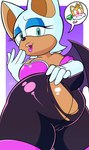 anthro big_butt butt camel_toe chaos_emerald clothing duo exposed_ass female gem lipstick looking_at_viewer looking_back makeup male solo_focus speech_bubble teasing tight_clothing torn_clothing boyhowdy sega sonic_the_hedgehog_(series) miles_prower rouge_the_bat bat canid canine fox mammal hi_res