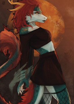 5_fingers anthro arm_grab breasts clothing disembodied_hand female fingers fishnet_clothing fishnet_legwear fishnet_thigh_highs ghost_hand hair legwear non-mammal_breasts small_breasts solo tail thigh_highs kirkir mythology dragon eastern_dragon ghost mythological_creature mythological_scalie scalie spirit 2019 digital_drawing_(artwork) digital_media_(artwork) hi_res signature