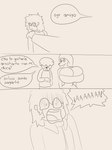 anthro big_breasts breasts duo female huge_breasts male scared screaming solo text kuge canid canine mammal 3:4 comic hi_res monochrome sketch spanish_text