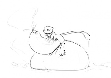 anthro balls big_balls big_penis genitals huge_balls hyper male penis scarf simple_background solo white_background saphiros nintendo pokemon generation_1_pokemon legendary_pokemon mew_(pokemon) pokemon_(species) 2015 monochrome