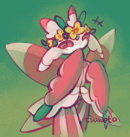 ambiguous_gender anthro flower flower_crown green_background insect_wings laugh_lines pink_body plant simple_background smile smiling_at_viewer solo three-quarter_view wings tsuweto nintendo pokemon arthropod generation_7_pokemon insect lurantis mantis pokemon_(species) 2026 clip_studio_paint_(artwork) digital_media_(artwork) digital_painting_(artwork) hi_res painting_(artwork) sketch