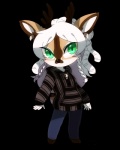 anthro antlers biped chibi dreadlocks female hair horn looking_at_viewer simple_background smile solo standing transparent_background white_hair rekuuhh deer mammal 4:5 alpha_channel