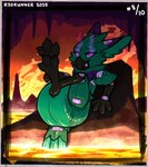 big_diaper cave diaper feet foot_focus glowing glowing_eyes hell lava looking_at_viewer lying male on_back purple_eyes raised_leg seductive solo talons toes r3drunner lochcelious animate_inanimate avian bird diaper_creature