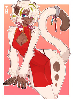 anthro biped breasts clothed clothed_anthro clothed_female clothing female fingers fur hair simple_background smile solo standing tail teeth thericegoat haplorhine mammal monkey primate hi_res