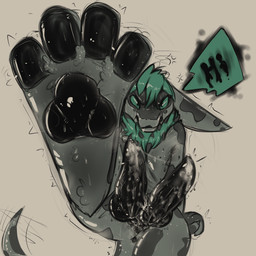 angry animal_genitalia anthro anus black_flesh bodily_fluids dripping excessive_genital_fluids excessive_precum feet foot_fetish foot_focus genital_fluids genital_slit genitals green_eyes knot knotted_penis leaking_precum long_ears looking_at_viewer male musk pawpads penis precum precum_drip precum_string solo sweat tapering_penis paleguy grunt_(jeddy) splynter 1:1 hi_res